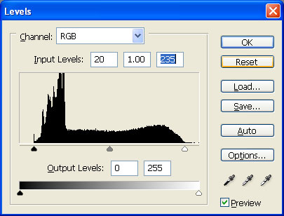 Levels Adjustment pallette